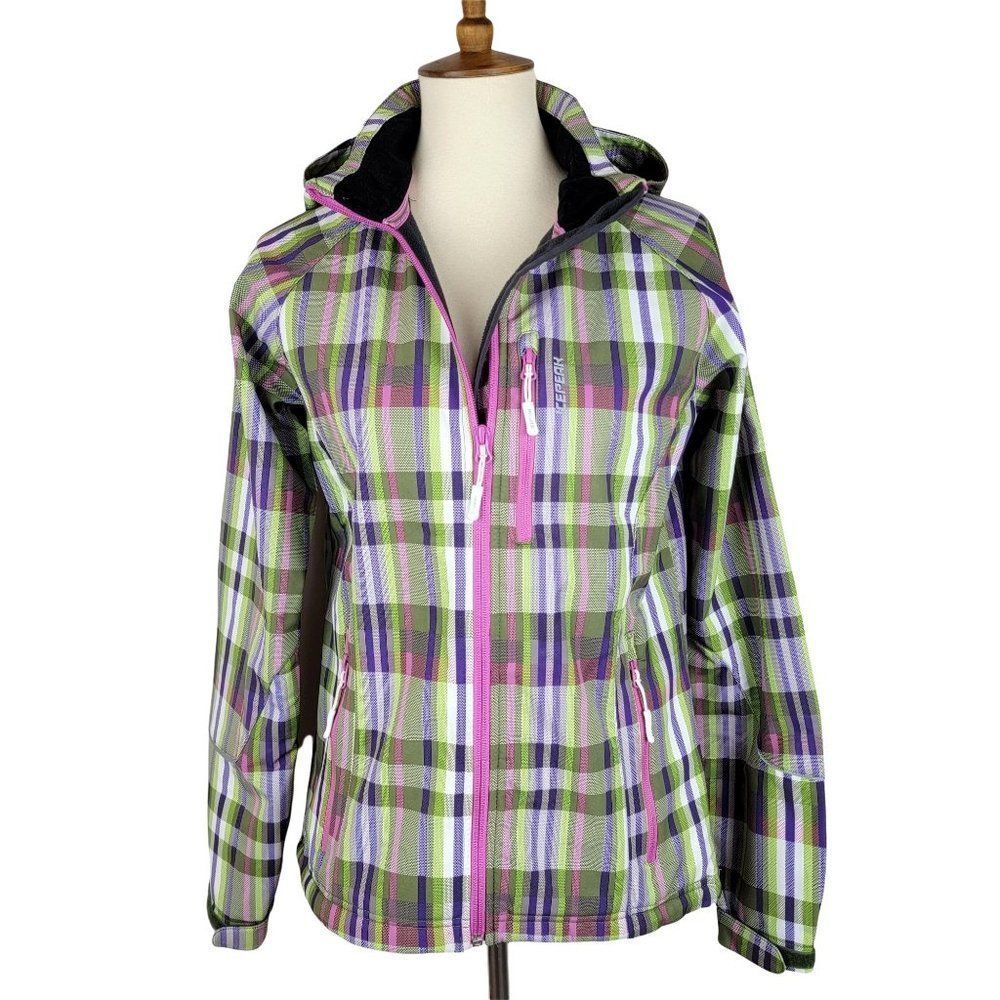 Icepeak Multi Color Plaid Zip Fleece Windproof Skiing Hoodie Jacket Size M